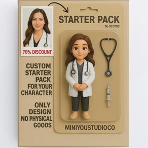Pacote inicial de médico personalizado, retrato de desenho animado, ilustração médica personalizada, presente digital para médicos, estudantes de medicina e profissionais de saúde