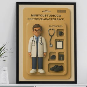 Custom Doctor Starter Pack Cartoon Male Portrait with Stethoscope Clipboard and Medical Book Digital Art