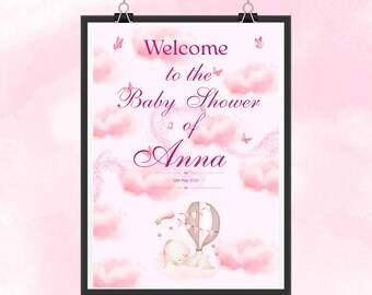 Bearbeitbares rosa Babyparty-Willkommensschild