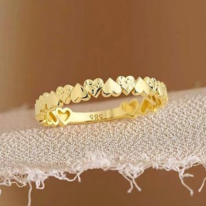 Dainty Heart Stacking Ring for Women, 14K Gold  Ring, Minimalist Heart Band, Cute Promise Ring Gift for Her Jewelry