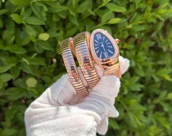 Vintage watch black serpеntі rose gold diamond double spiral