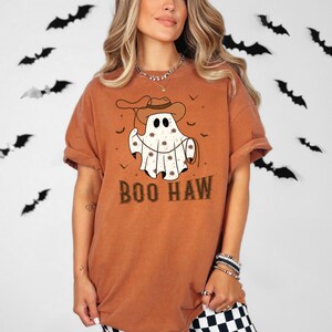 Boo Haw Comfort Colors Shirt: Ghost Cowboy Western Halloween Tee
