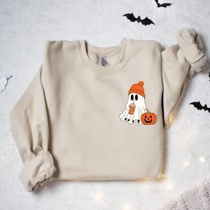 Ghost Halloween Sweatshirt, Little Ghost Iced Coffee Hoodie, Cute Spooky Season Crewneck, Funny Ghost Fall Sweatshirt