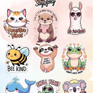 Pacchetto di adesivi con giochi di parole su animali carini - 10 adesivi in vinile + foglio bonus - Citazioni divertenti su animali, estetica kawaii, laptop, diario, regalo