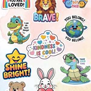 Pacchetto di adesivi con affermazioni per bambini (10 adesivi in vinile) + foglio bonus GRATUITO / Adesivi motivazionali / Aula, Ricompensa, Ritorno a scuola