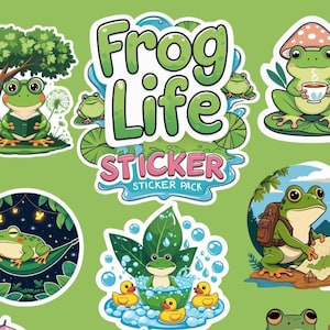 Frog Life Sticker Pack – Kawaii Cottagecore Aufkleber | Niedliche Frösche für Journals, Laptops & Scrapbooking, Frosch Vinyl Aufkleber
