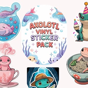 Axolotl Vinyl Sticker Pack – Cute Axolotl Die Cut Stickers, Waterproof, 10 Pieces – Kawaii Axolotl Gift for Journals, Water Bottles, Laptops