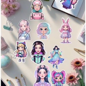 Pacchetto di adesivi in vinile DOL Aesthetic - Adesivi carini per ragazze coreane AI / Adesivi kawaii per idoli virtuali / Set di adesivi anime Techcore