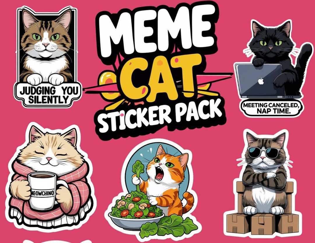 Funny Meme Cat Sticker Pack: Waterproof Vinyl Decals for Laptop ...
