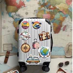 Pacchetto di adesivi da viaggio retrò: 10 adesivi vintage estetici per valigie, diari e scrapbooking / Decorazioni per viaggi avventurosi