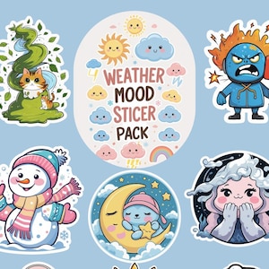 Weather Mood Sticker Pack – Kawaii Weather Emotion Stickers for Journals & Planners | Cute Vinyl Weather Icons
