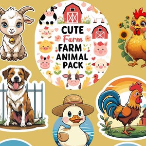 Cute Farm Animal Sticker Pack – 10 Waterproof Vinyl Stickers | Cow, Pig, Goat, Sheep, Chicken, Duck & More | Kawaii Farm Animal Stickers