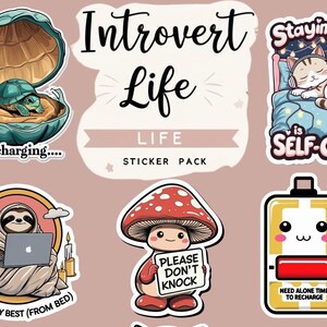 Introvert Life Sticker Pack – Cute Kawaii Self-Care Vinyl Stickers | Cozy Animal Stickers for Journaling, Laptop, or Water Bottle