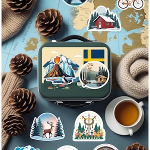 Confezione di adesivi da viaggio dei paesi scandinavi (10 pezzi) / Adesivi in vinile nordici / Adesivi minimalisti e accoglienti per bagagli e laptop
