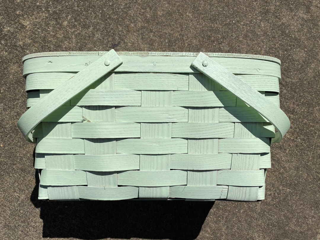 Wood Picnic Basket . Vintage Picnic Basket . Mint Picnic Basket . Woven