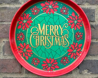 Vintage Christmas . Merry Christmas tray . Vintage tray . Gift for her . Entertaining . Chinoiserie chic . Grandmillenial style . Christmas