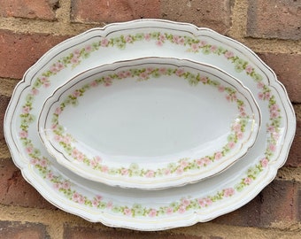 Floral platter set . rose with gold trim platter . Gift for her . Set of two . Grandmillenial platters . Chinoiserie platters . Vienna