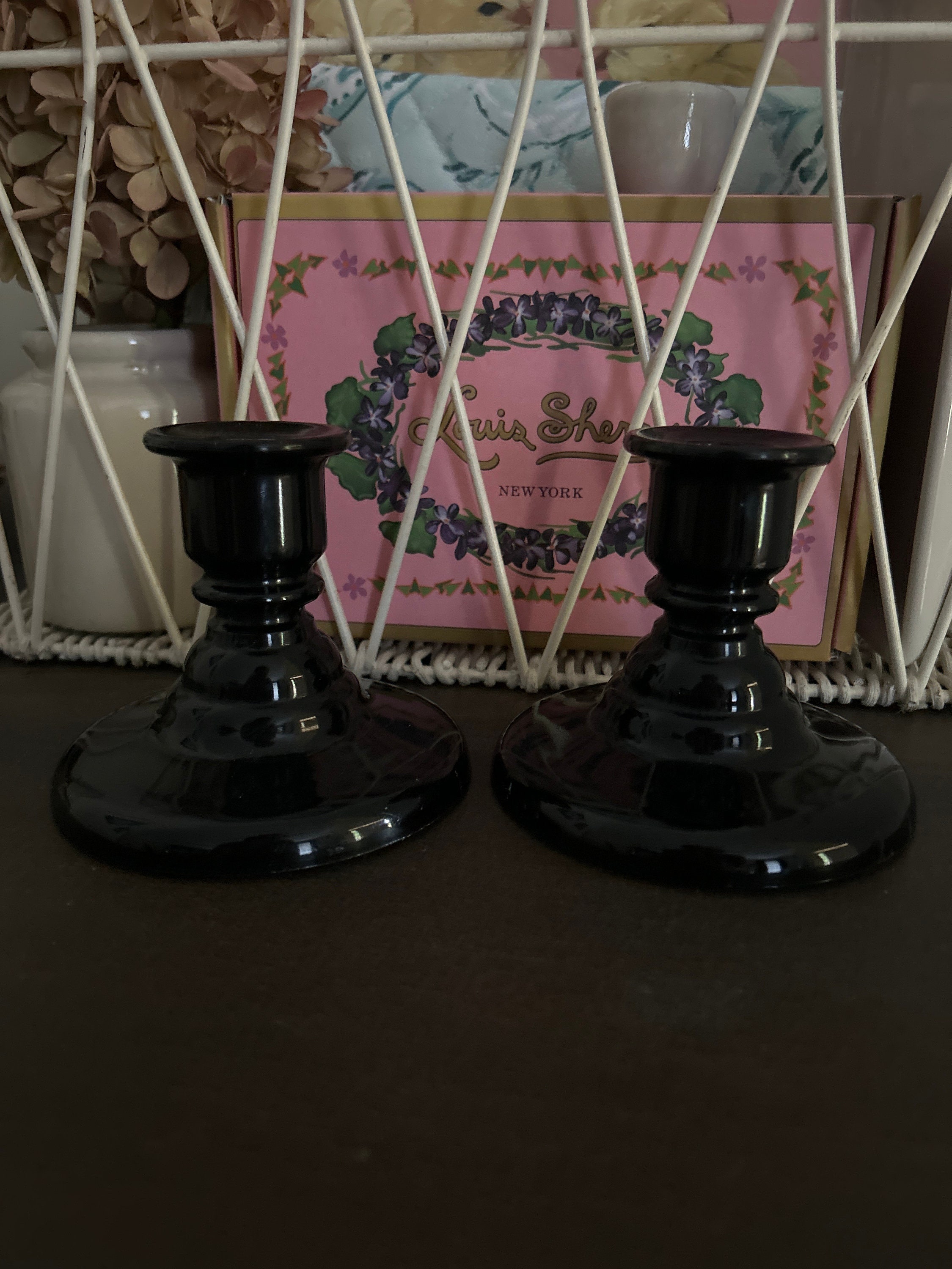 Black Candle Holders . Black Glass . Gift for Her . Black
