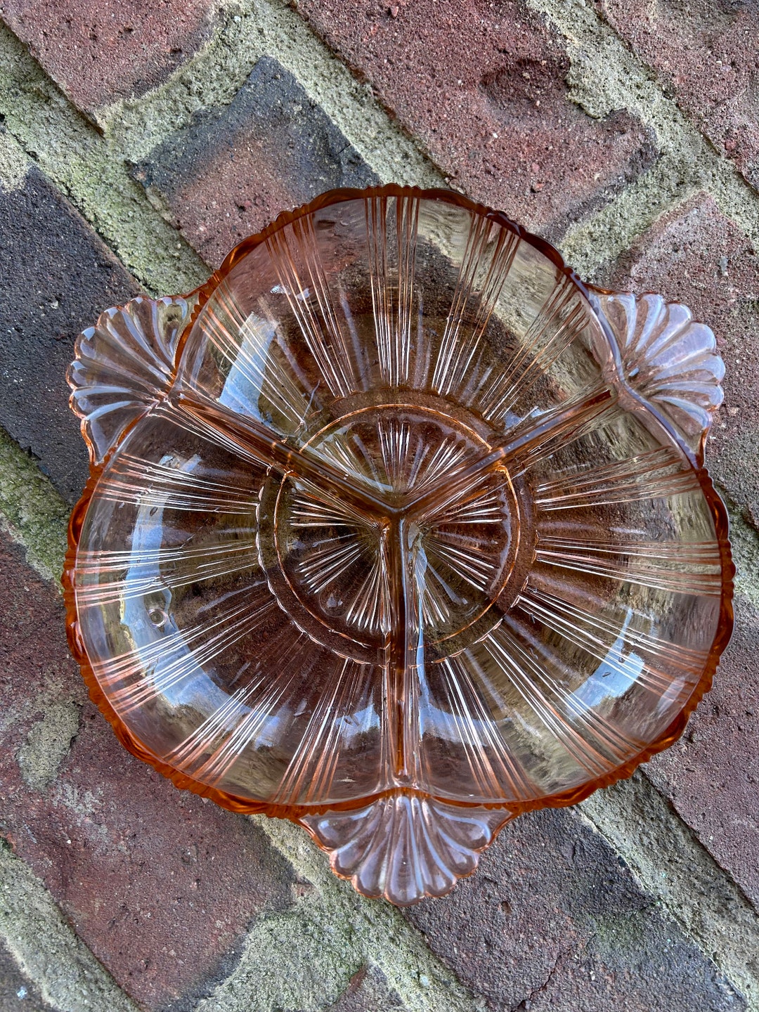Pink Depression Glass . Pink Dish . Pink Divided Dish . Depression ...