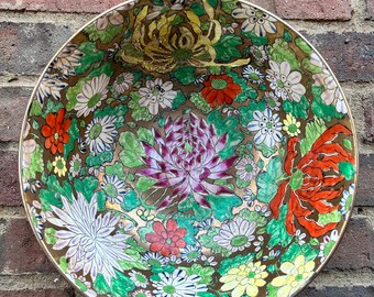 Japanese lotus bowl . Hand painted bowl . Large Japanese bowl . Chinoiserie chic . Grandmillenial bowl . Gift for her . Chinoiserie decor .