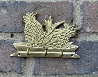 Brass Pineapple Key Holder: Wall Mount Farmhouse Decor