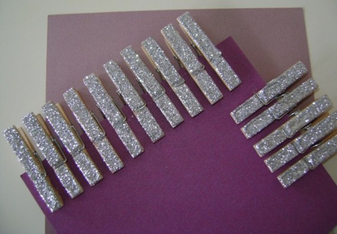Mini Glitter Clothespins . Silver Glitter . Gift Wrap . Gift Etsy
