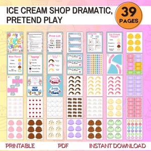Ice Cream Shop Pretend Play Printable | Dramatic Play Ice Cream Stand | Preschool & Kindergarten Role Play Activity | 39 Pages