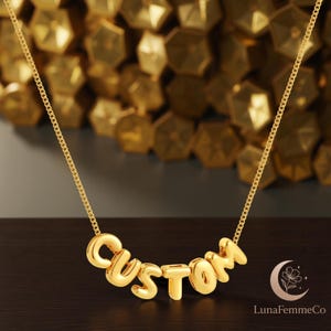 Collar personalizado con nombre de burbuja, joyería personalizada con letras hinchadas, regalo único en 3D