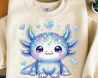 Irisierender Axolotl Png, DTF, Sublimationsdesign, Kinder Sublimation, Baby Axolotl Png, Unterwassertier Png, T-Shirt Design