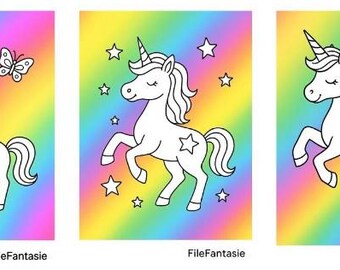 Unicorn Coloring Pages for Kids – Digital Set of 5 – Instant Download