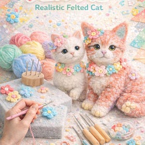 aiguilletée en feutre réaliste pour chat et chaton | Tutoriel numérique et modèles