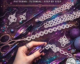 Hand-Tatted Bracelet and Earings | PDF Tutorial and Pattern | Tatting bracelet necklage and Fashion Accessories