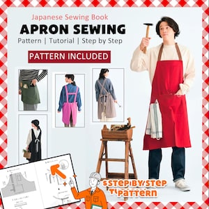 Cahier de couture japonais - Cahier de couture de tabliers | Patron PDF et tutoriel | Téléchargement numérique | Mode japonaise DIY avec motif inclus