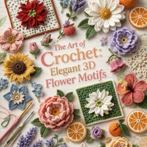 De kunst van het haken: elegante 3D-bloemmotieven | PDF-zelfstudie en patronen | Geschikt voor beginners en doe-het-zelvers