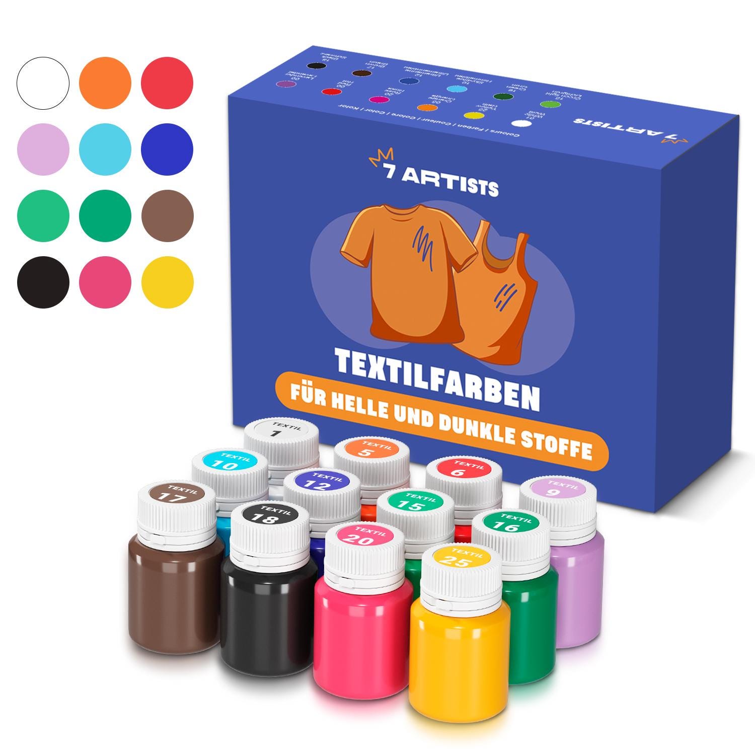 Set de peinture textile 12 x 20 ml - peinture textile lavable en machine | Teinture textile Idéal pour les teintures de tissus Lavable | Peinture text