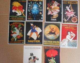 Lot of 10 Mini Posters From Leonetto Cappiello. Adds For Assorted Everyday Things. Postcard Sized. From a Poster Catalogue. Poster Quality.