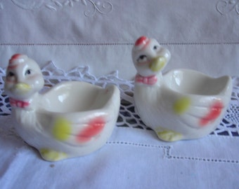 Set of 2 Vintage Ceramic Egg Cups. Ducklings. Unmarked. Porcelain. Excellent Condition.