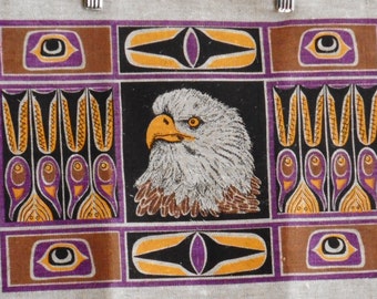 Set of 4 Vintage Linen Place Mats. Northwest Coast Indigenous Art.  Never Used. Rare Graphics.