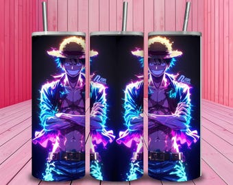 Luffy Neon Anime Tumbler Wrap PNG | One Piece 20oz Sublimation (Digital Download)