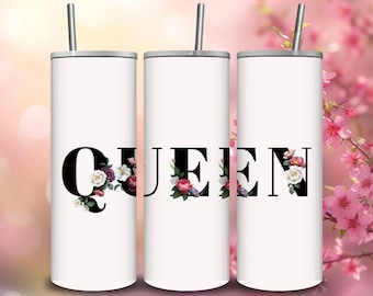 Queen Floral Tumbler Wrap 20oz | Feminine Crown PNG for Sublimation