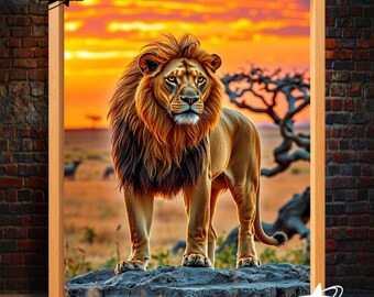 ライオンの攻撃、野生動物をテーマにしたアートプリント - Etsy 日本