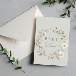 Modello di invito Baby In Bloom - Invito modificabile per baby shower Canva - Download digitale floreale e botanico Boho - Stampabile per festa in giardino