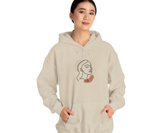 Minimalistische hoodie met lijntekeningen | Uniseks sweatshirt van katoenmix