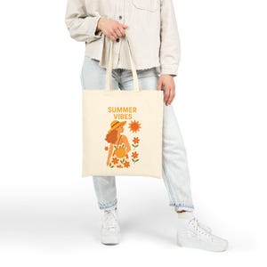 Summer Vibes Baumwollsegeltuch-Einkaufstasche, umweltfreundliche Strandtasche, trendige Einkaufstasche, Blumentasche für Frauen, Geschenk für sie