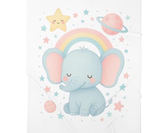 Adorable Baby Swaddle Blanket with Elephant & Rainbow Design, Perfect for Newborns, Baby Showers, Nursery Decor, Cute Gift, Soft Fabric
