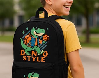 Dino Style Basketball Backpack - Fun Student Bag, Kids&#39; Dinosaur Gift, Cute School Backpack, Game Day Essentials, Trendy Book Bag