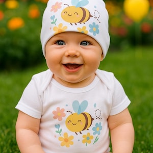 Süße Biene Babymütze, Säugling Hut, Blumen Mütze für Babyparty, Geschenk für Neugeborene, Frühlingszubehör, Unisex Baby Kopfbedeckung