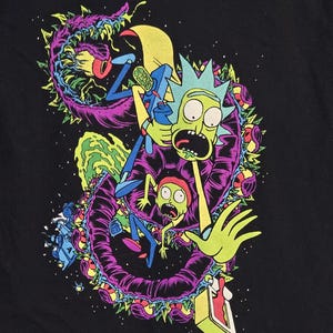 Rick and Morty Graphic Tee  Size Large Vibrant Cartoon T Shirt Adult Unisex