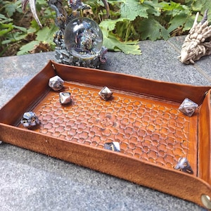 Personalized Rectangle Leather Dice Tray: Rustic Tabletop Gaming