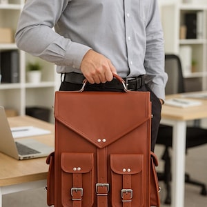 Handgefertigter Lederrucksack, Vintage Laptop-Rucksack für Herren und Damen, Brauner Reise-Rucksack, Große Schule College-Büchertasche, Arbeitstasche